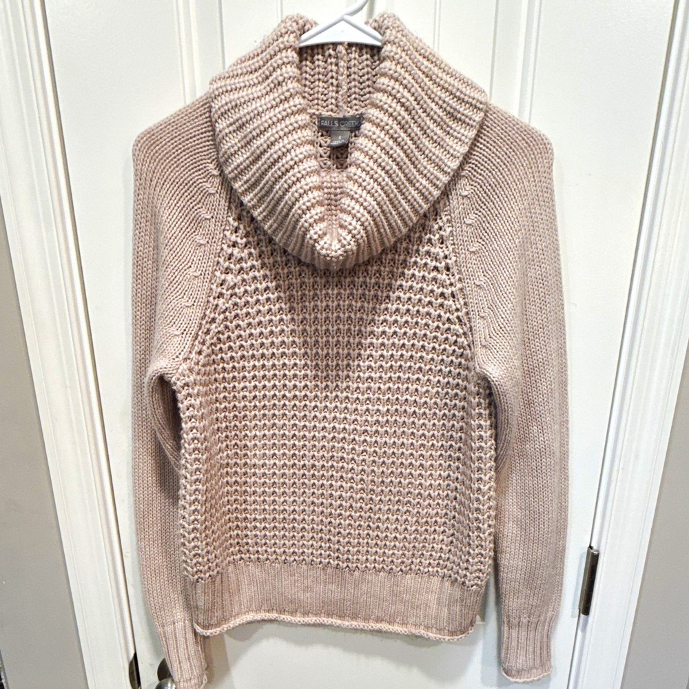 Falls Creek Womens Beige Acrylic Knit Cowl Neck Ribbed Long Sleeve Sweater Sz S